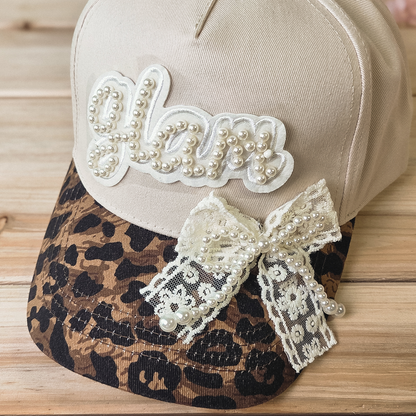 Leopard Print Brim Glam-Bow Hat