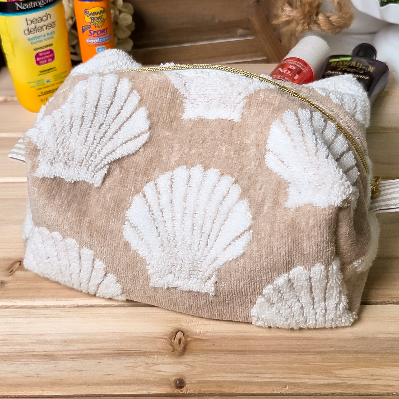 Seashell Premium Luxury Towel Fabric Makeup Bag