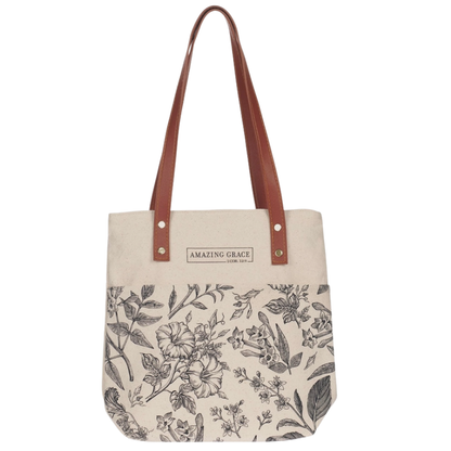 Amazing Grace 2 Cor. 12:9 Bible Tote Canvas Cream/Brown