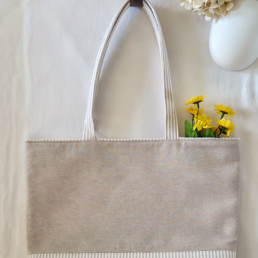 Neutral Stripes Cotton Tote Bag