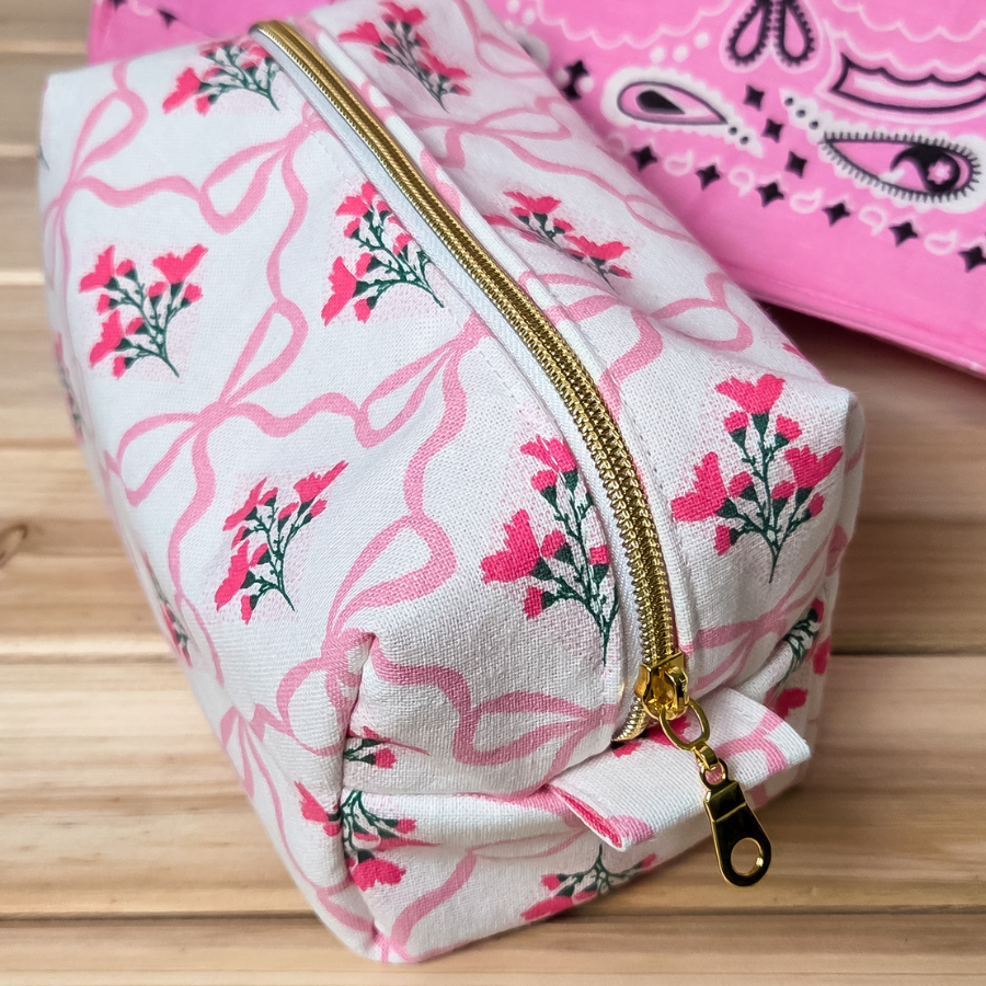 Pink Bows & Floral Girly Boxy Store Everything Bag