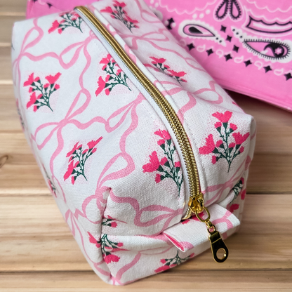 Pink Bows & Floral Girly Boxy Store Everything Bag