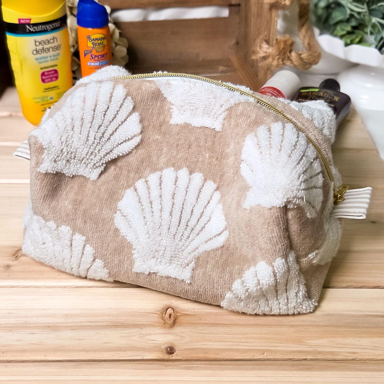 Seashell Premium Luxury Towel Fabric Makeup Bag