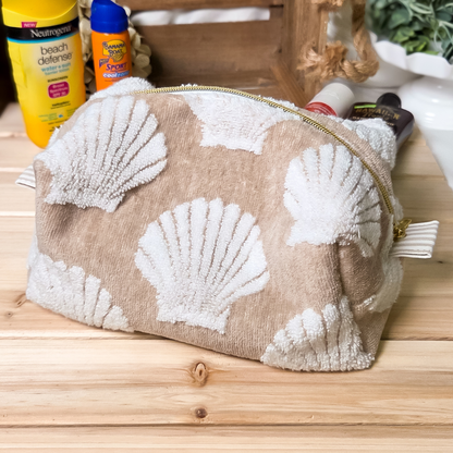 Seashell Premium Luxury Towel Fabric Makeup Bag