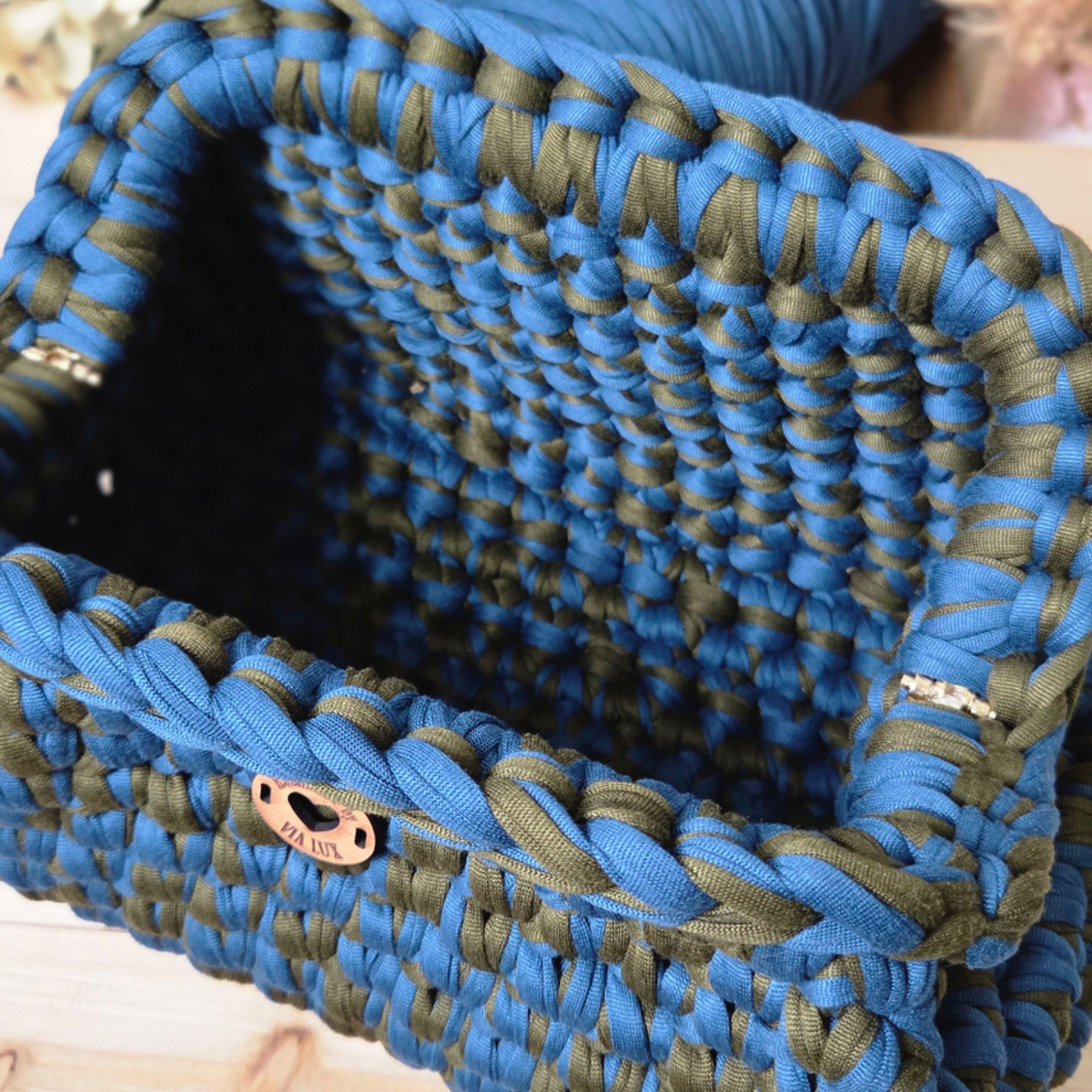 Olive Green & Navy-Blue Crochet Clutch Bag