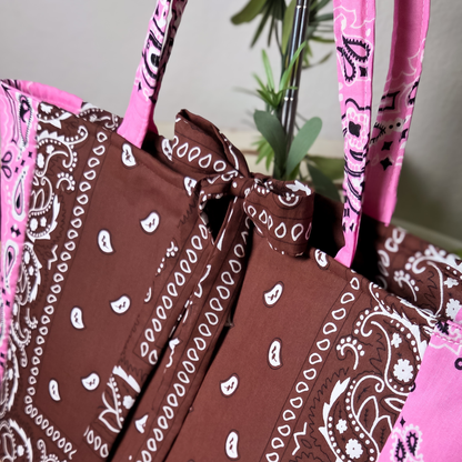 Pink & Brown Bandana Tote Bag