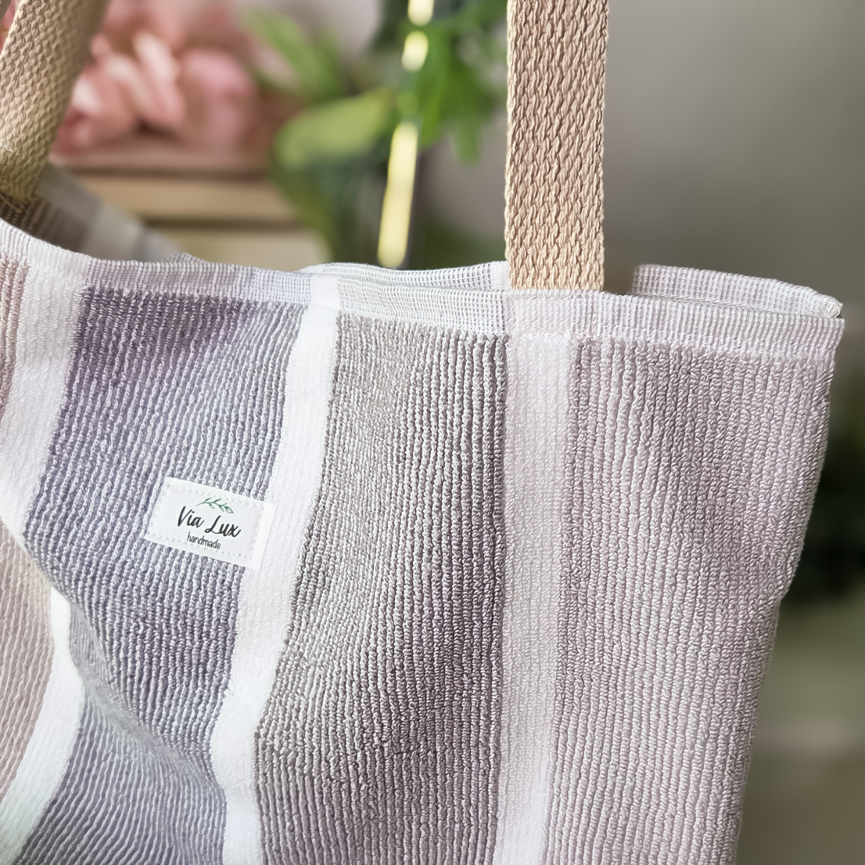 Stripes Premium Luxury Beach Towel Tote Bag & Makeup Bag SET