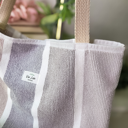 Stripes Premium Luxury Beach Towel Tote Bag & Makeup Bag SET