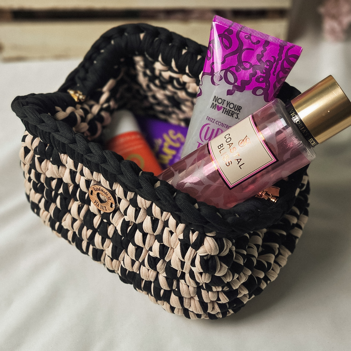 Black & Beige Store Everything Amelia Crochet Clutch Bag