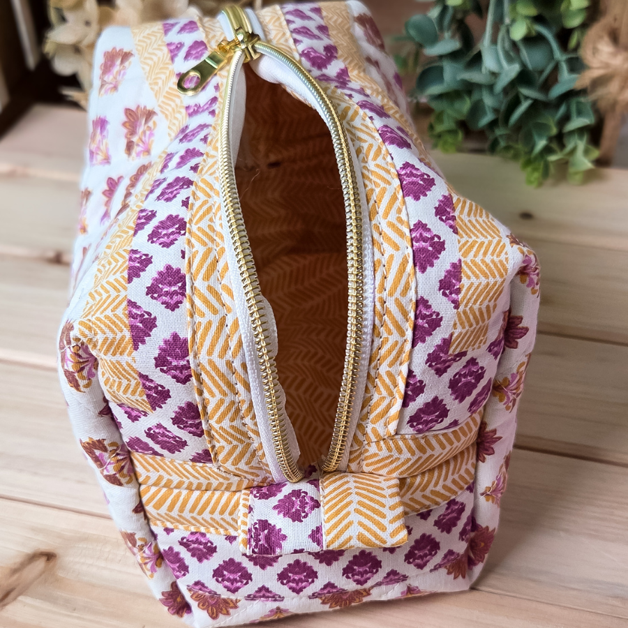 Floral Motif Girly Boxy Store Everything Bag-mauve, dusty rose, & golden mustard