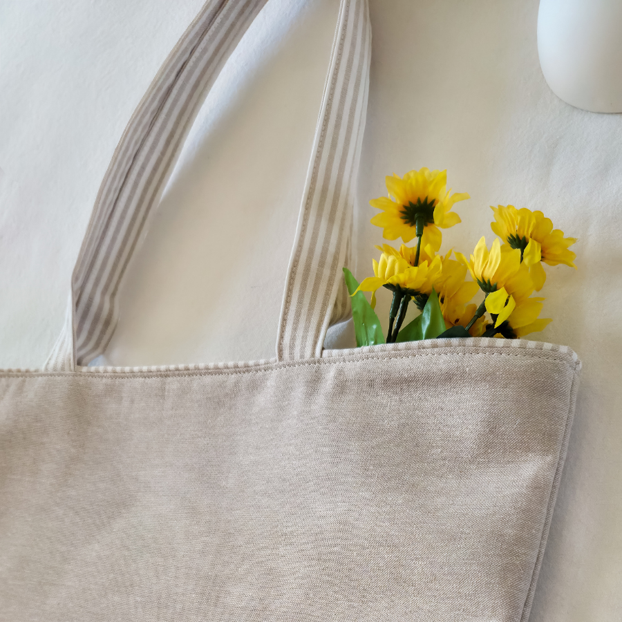 Neutral Stripes Cotton Tote Bag