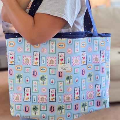 Coastal Charm Blue Polka Dot Tote Bag