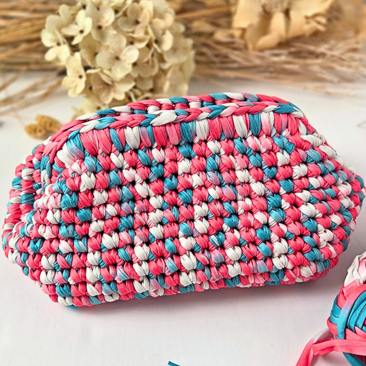 Cotton Candy Pink Crochet Cosmetic Bag