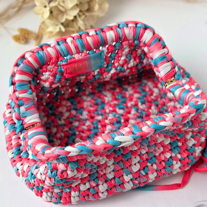 Cotton Candy Pink Crochet Cosmetic Bag