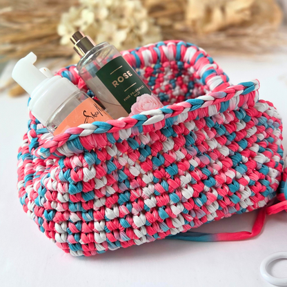 Cotton Candy Pink Crochet Cosmetic Bag