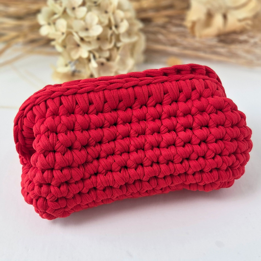 Apple Red Crochet Cosmetic Bag