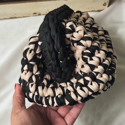 Black & Beige Store Everything Amelia Crochet Clutch Bag