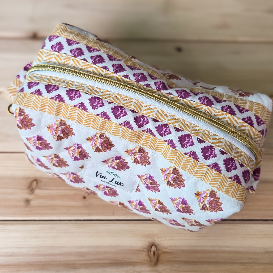 Floral Motif Girly Boxy Store Everything Bag-mauve, dusty rose, & golden mustard