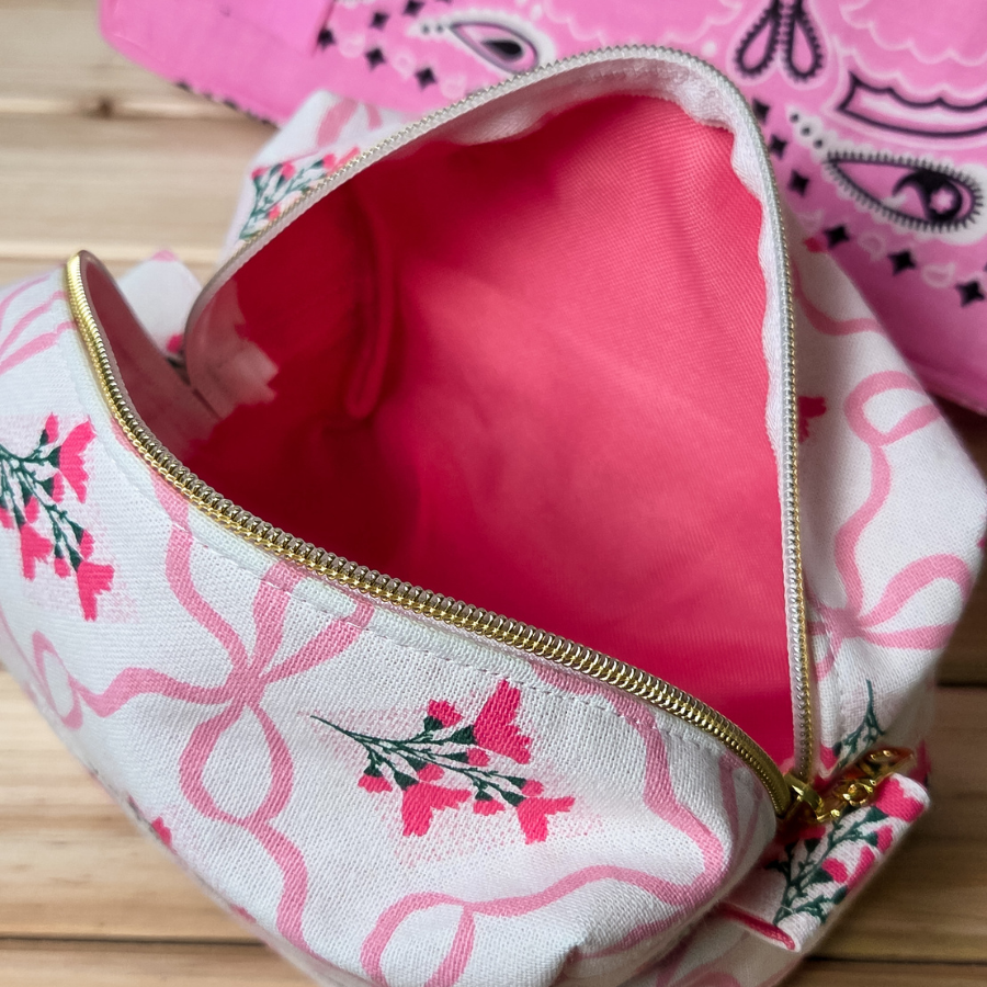 Pink Bows & Floral Girly Boxy Store Everything Bag