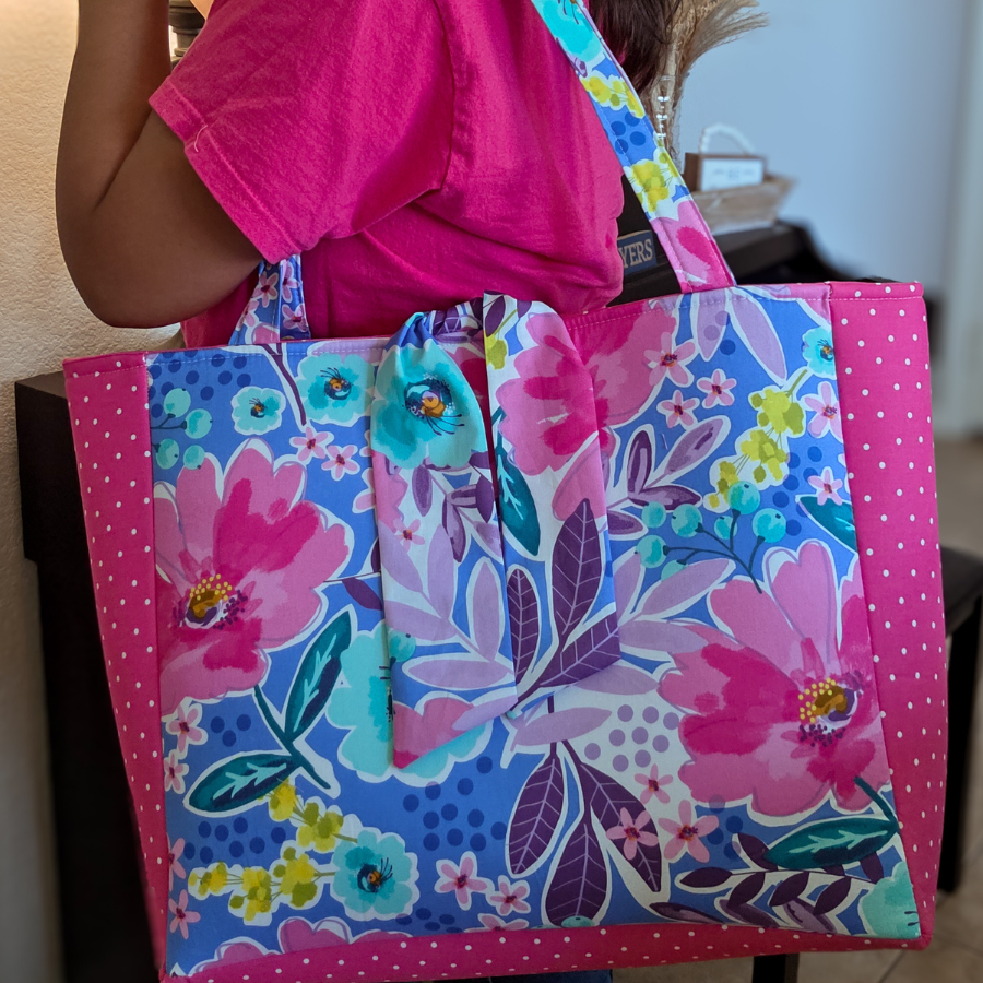 Tropical Floral Pink Polka Dot Tote Bag