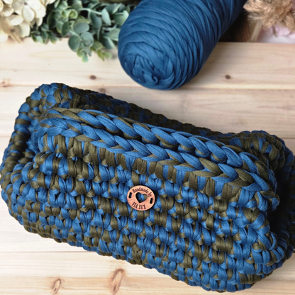 Olive Green & Navy-Blue Crochet Clutch Bag