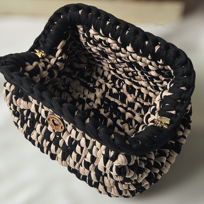 Black & Beige Store Everything Amelia Crochet Clutch Bag