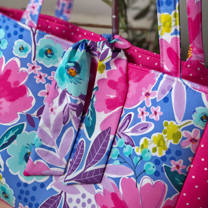 Tropical Floral Pink Polka Dot Tote Bag