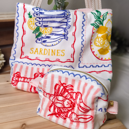 Coastal Vibes Premium Luxury Beach Towel Tote Bag & Makeup Bag SET