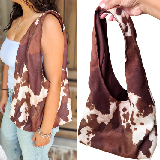 Cowhide Animal Print Slouchy Boho Bag