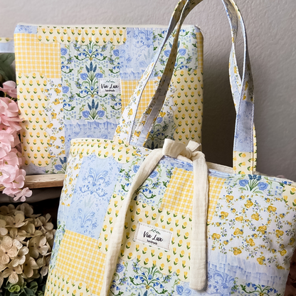 Yellow Spring Tote Bag with Coordinating Zippered Pouch