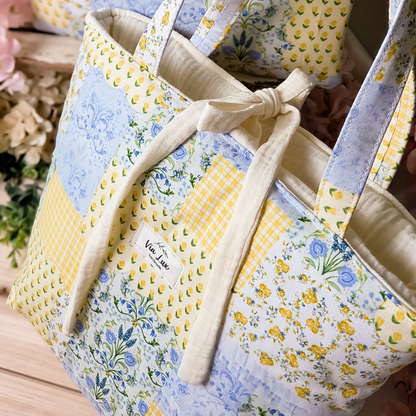 Yellow Spring Tote Bag with Coordinating Zippered Pouch