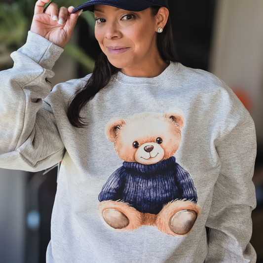 Teddy Bear Pullover Sweatshirt-Light Grey