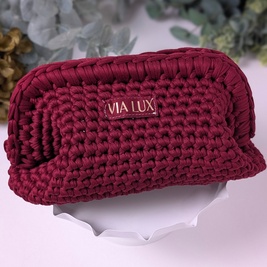 Burgundy Red Crochet Cosmetic Bag