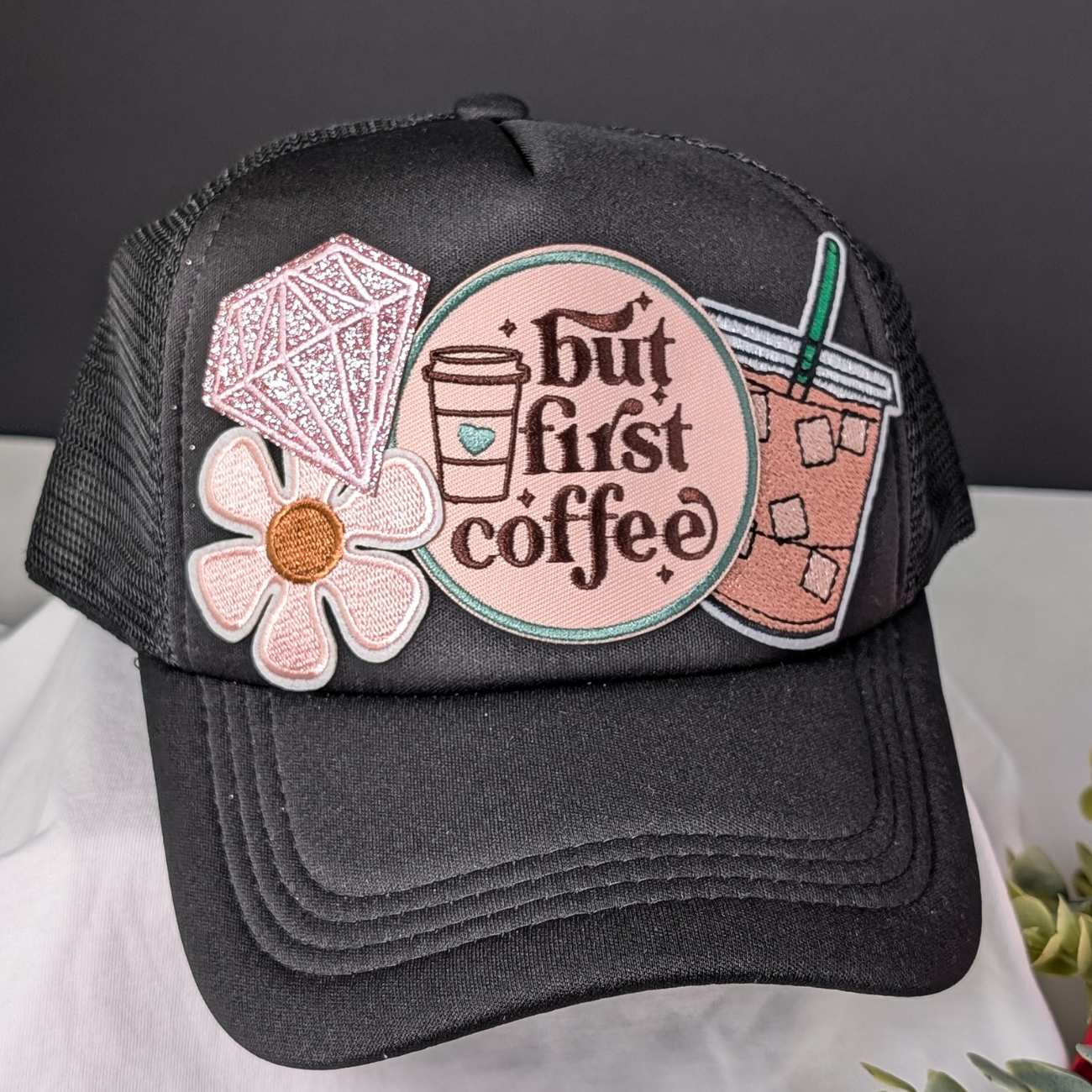 But First Coffee Mesh Trucker Hat