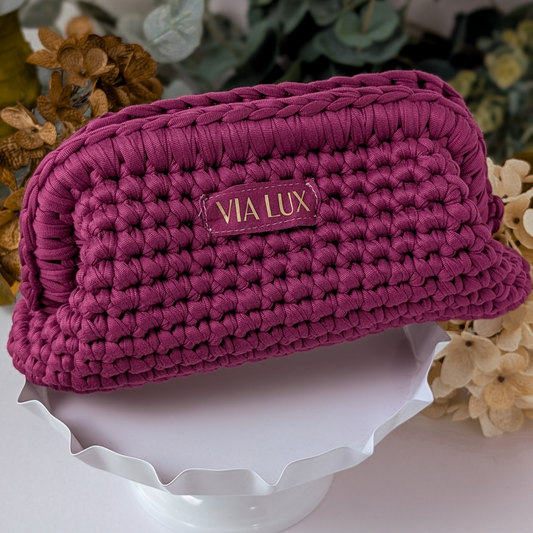 Dark Fuchsia Crochet Cosmetic Bag