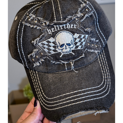 Distressed Rider Skull Baseball Hat