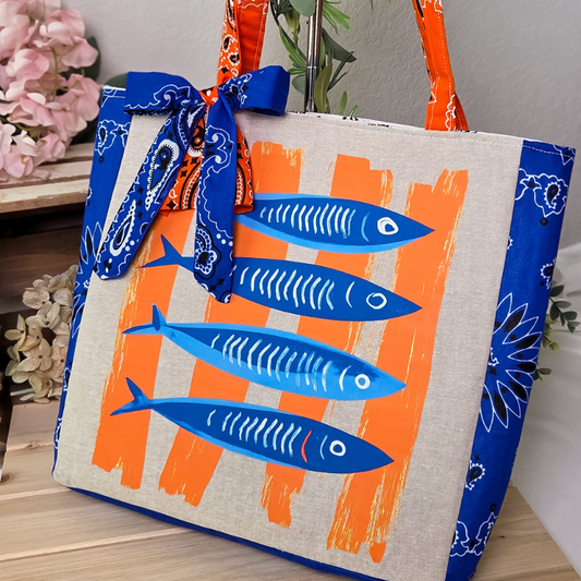 Summer Fish Blue & Orange Bandana Tote Bag