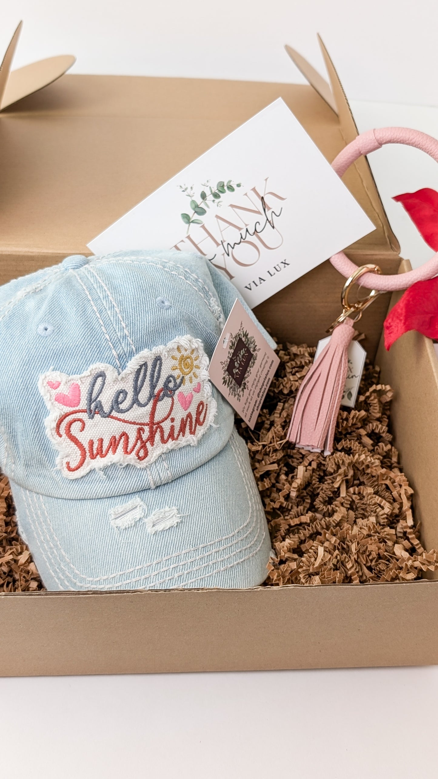 Embroidered Patch Denim Hat and Keychain Gift Box