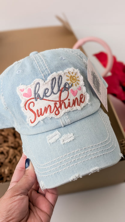 Embroidered Patch Denim Hat and Keychain Gift Box