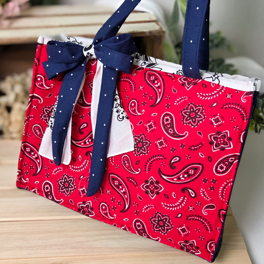Red, White & Polka Dots Navy Colors Bandana Tote