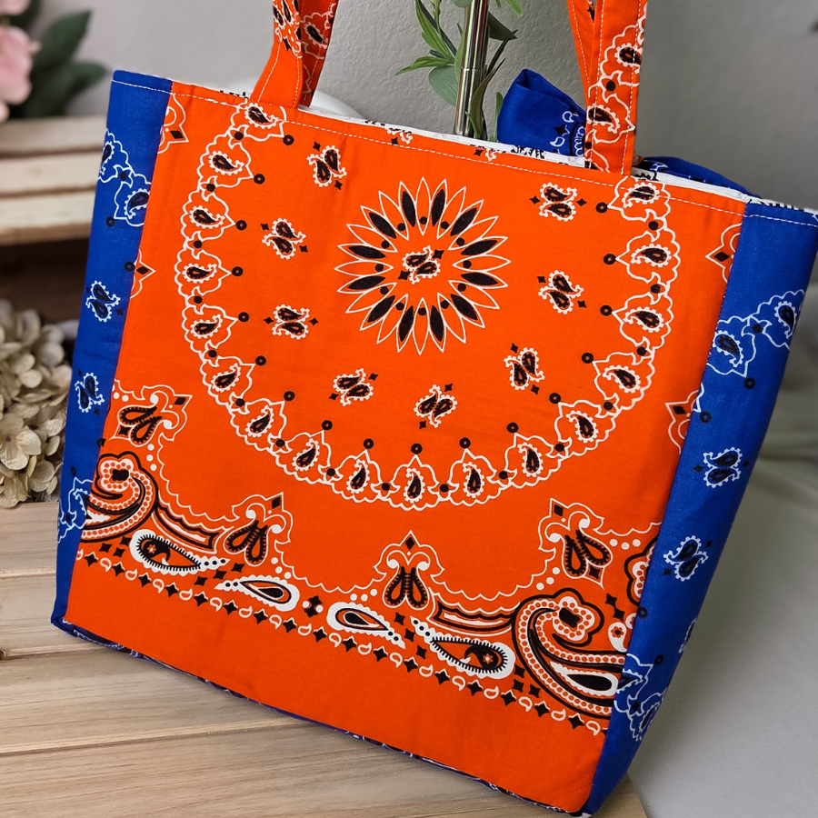 Summer Fish Blue & Orange Bandana Tote Bag