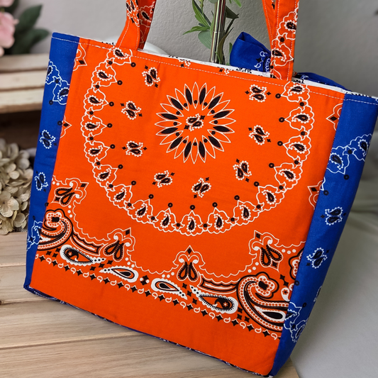Summer Fish Blue & Orange Bandana Tote Bag