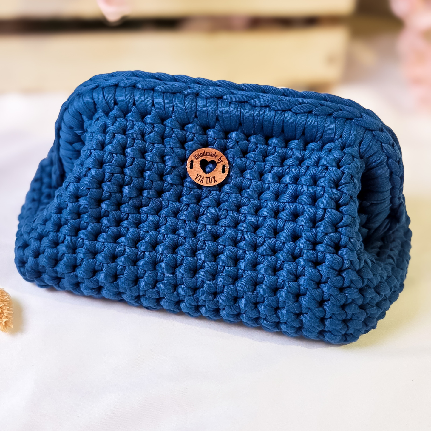 Denim Blue Crochet Clutch Bag