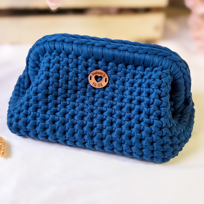 Denim Blue Crochet Clutch Bag