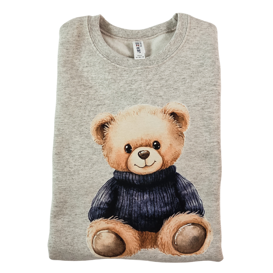 Teddy Bear Pullover Sweatshirt-Light Grey
