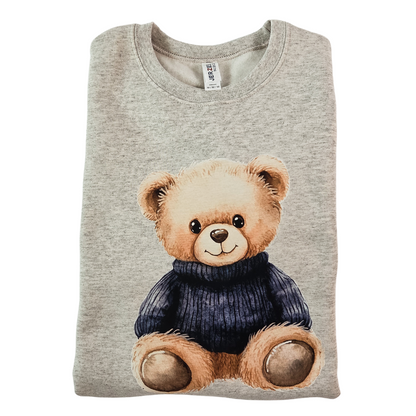 Teddy Bear Pullover Sweatshirt-Light Grey