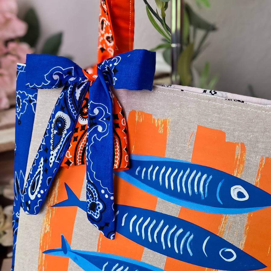 Summer Fish Blue & Orange Bandana Tote Bag