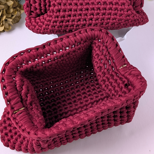 Burgundy Red Crochet Cosmetic Bag
