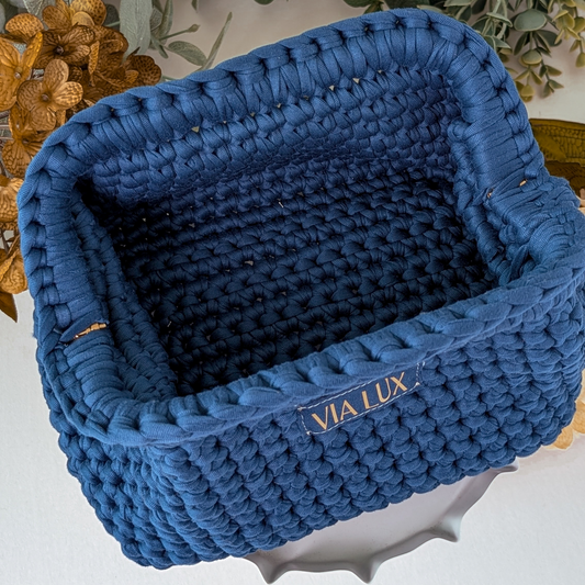 Denim Blue Crochet Cosmetic Bag
