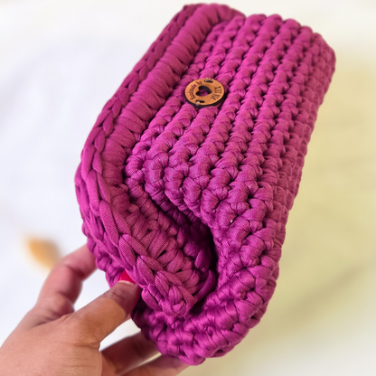 Dark Fuchsia Crochet Clutch Bag